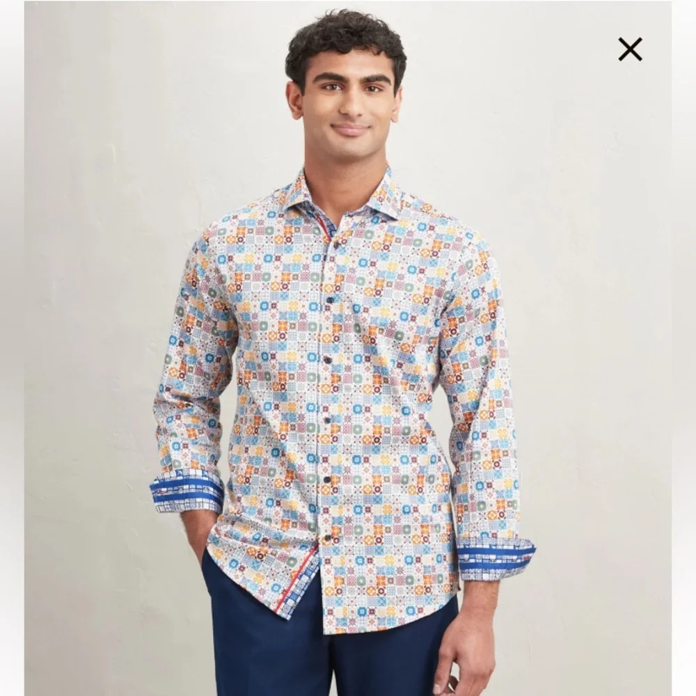 Jermyn & Bond Men's  Geometric modern fit Patterned Button-Up Oxford Shirt Small - Picture 16 of 16